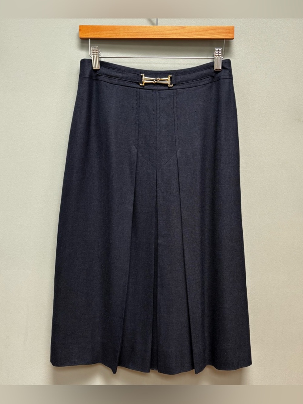 Vintage Celine Pleated Midi Skirt in Navy XS / S